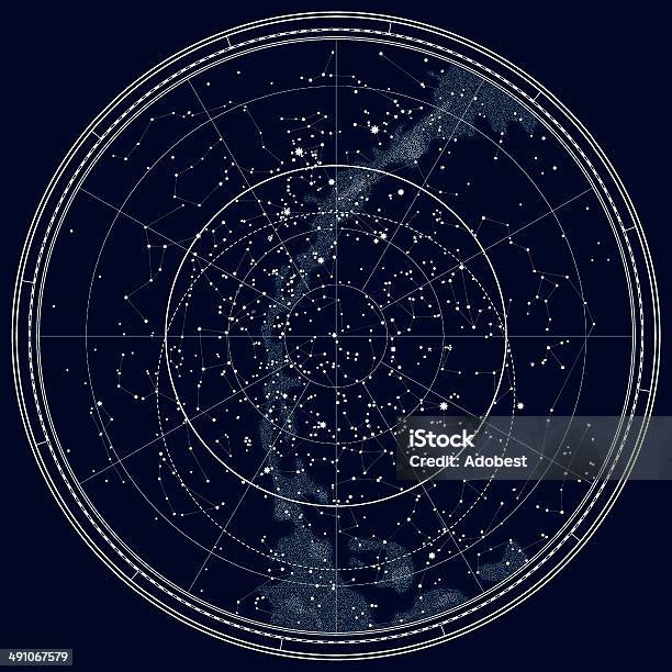 Astronomical Mapa Celeste Do Hemisfério Norte Tinta Preta Versão - Arte vetorial de stock e mais imagens de Mapa das Estrelas