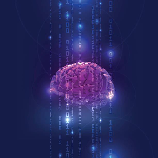 Abstract Activity of Human Brain with Binary Code Stream vector art illustration