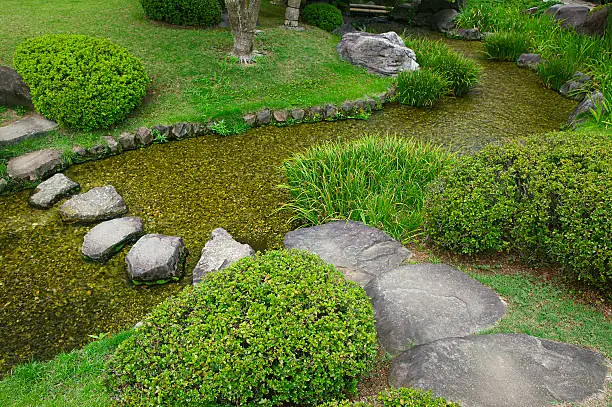 Japan, Himeji, Himeji Koko-en Gardens, stream