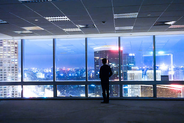 istock Businessman looking at cityscape from office window 491069924