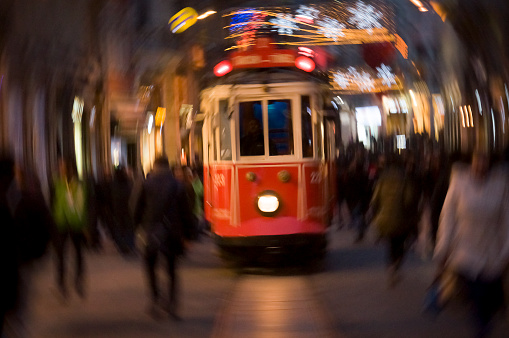 Nostalgic red tram in Istiklal Street
