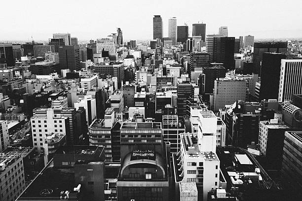 Aerial view to Japanese city downtown.