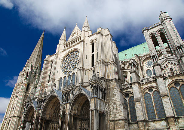 Chartres Cathedral Cathedral of Our Lady of Chartres, a medieval Catholic cathedral in Chartres, France, about 80 kilometers southwest of Paris. chartres cathedral stock pictures, royalty-free photos & images