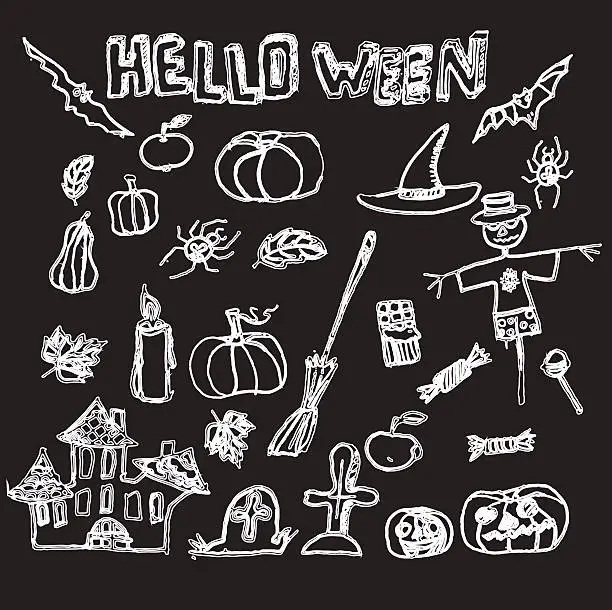 Vector illustration of Hand drawn vector Halloween set.