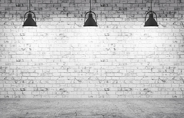 istock Brick wall, concrete floor and lamps  background 3d render 491083596