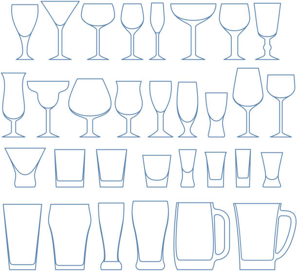 illustrazioni stock, clip art, cartoni animati e icone di tendenza di alcool bere bicchieri set illustrazione vettoriale - whisky shot glass glass beer glass