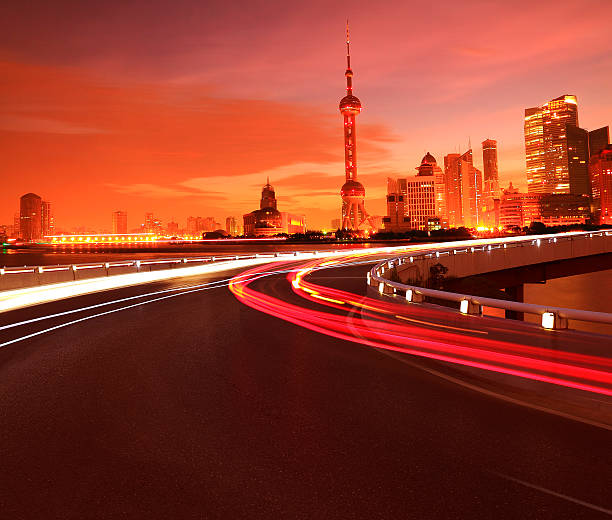 istock Empty road surface with Shanghai Lujiazui city buildings Dawn 491085498
