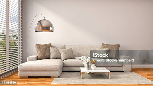 Interior With Brown Sofa 3d Illustration Stock Photo - Download Image Now - 2015, Apartment, Armchair