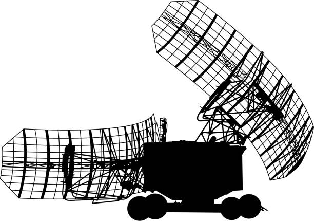 Silhouette  military radar dish. Vector illustration. vector art illustration