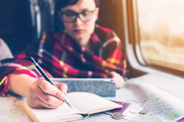 istock Young woman working on the train 491087610
