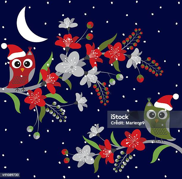 Christmas Owls Stock Illustration - Download Image Now - 2015, Backgrounds, Bird