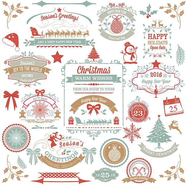 Vector illustration of Holiday Christmas Label Tag Set