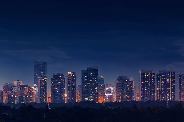 Bonifacio Global City skyline at night Night view of the commercial and residential district of Bonifacio Global City skyline in Taguig, Metro Manila, Philippines. street light photos stock pictures, royalty-free photos & images