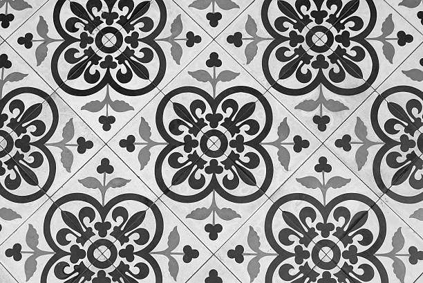 Vintage Floral Pattern Wall Paper Vintage Floral Pattern Wall Paper in Black and White roof tile photos stock pictures, royalty-free photos & images