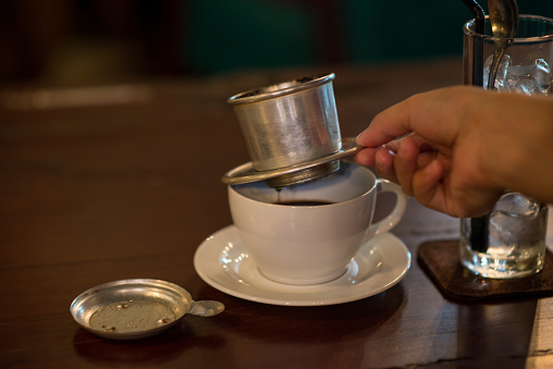 Coffee brewed in traditional Vietnamese style