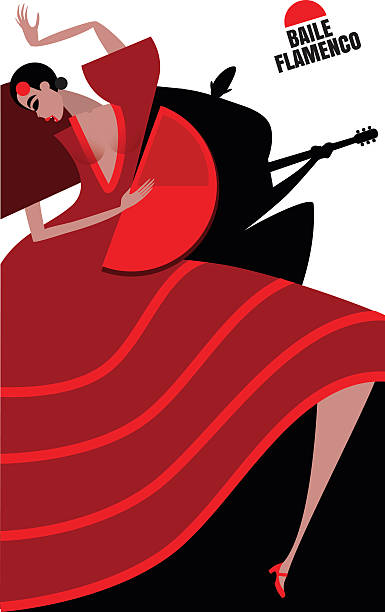 Flemish Vector illustration on white background featuring flamenco, couple, dancing woman and man playing on the guitar female salsa dancer stock illustrations