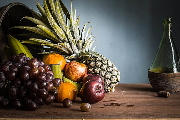 istock fruits put together on wood. 491118646