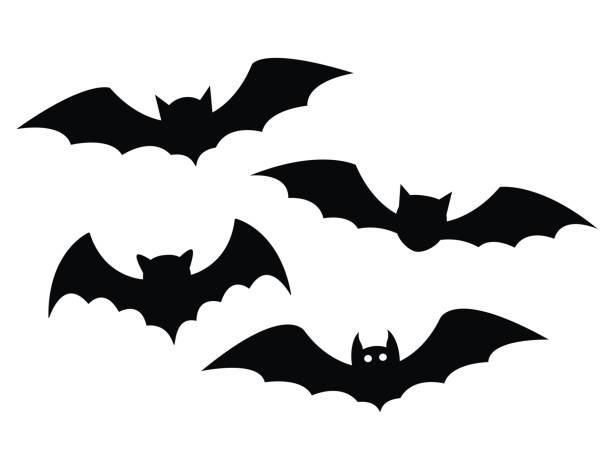 illustrazioni stock, clip art, cartoni animati e icone di tendenza di pipistrelli nero impostata su sfondo bianco - shadow monster fear spooky