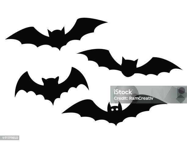 Black Bats Set On A White Background Stock Illustration - Download Image Now - Bat - Animal, Halloween, In Silhouette