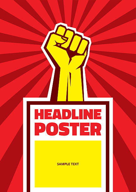 Hand up proletarian revolution - vector illustration concept Hand Up Proletarian Revolution - Vector Illustration Concept in Soviet Union Agitation Style. Fist of revolution. Vertical poster template. edgy drawings stock illustrations