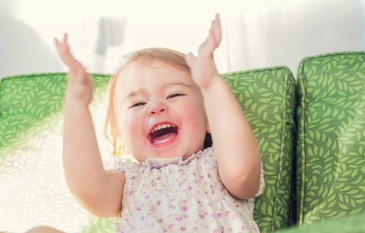 Happy toddler girl smiling and clapping her hands