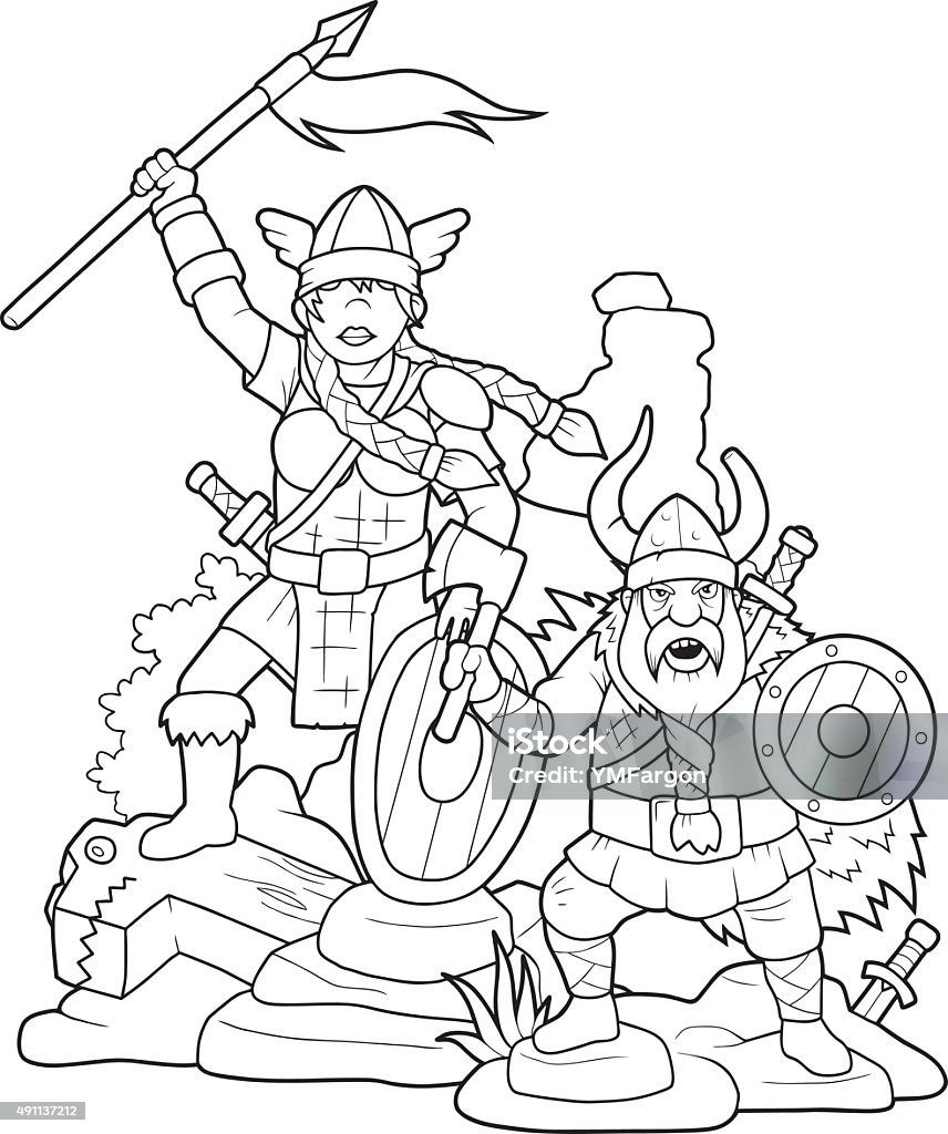 Vikings  Vikings Coloring Book Page - Illlustration Technique stock vector