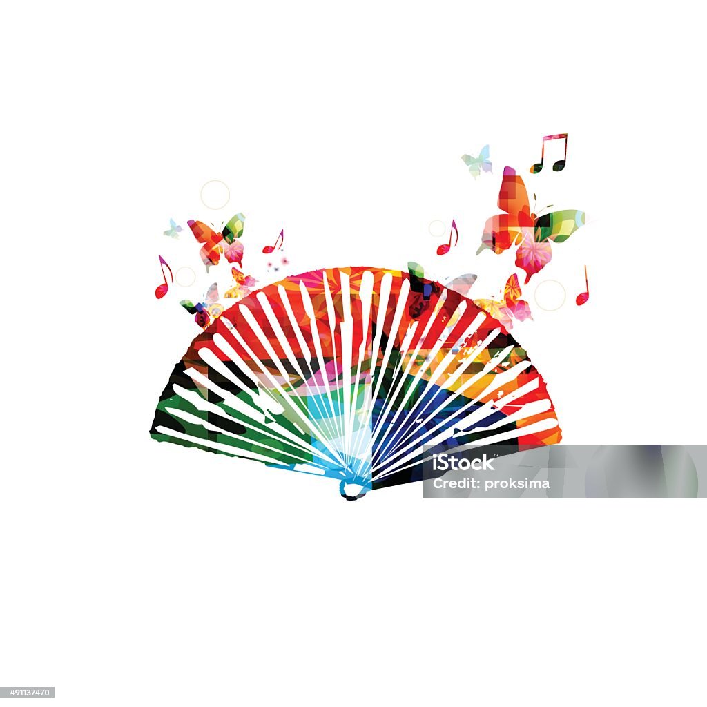 Diseño colorido abanico plegable con mariposas - arte vectorial de Baile flamenco libre de derechos