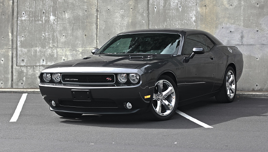 Daly City, CA, USA – September 27, 2015: Dodge Challenger RT parked in parking lot of Serramonte shopping center.