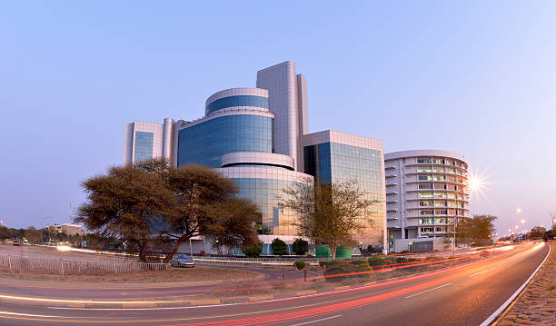 Office building in Botswana's capital city, Gaborone, CBD area during sunset, representing a new era of economic development and growth in Africa.