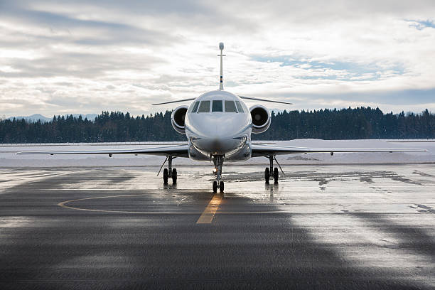 istock Front view of business jet on runway 491139305