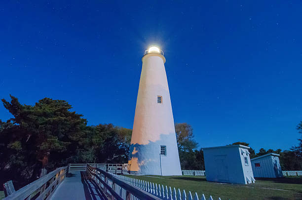 der leuchtturm ocracoke lighthouse auf der insel ocracoke island auf die north carolina - intra coastal stock-fotos und bilder