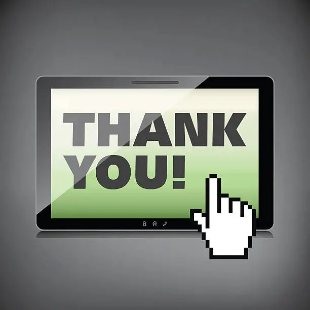 Vector illustration of Thank you words display on High-quality tablet screen.