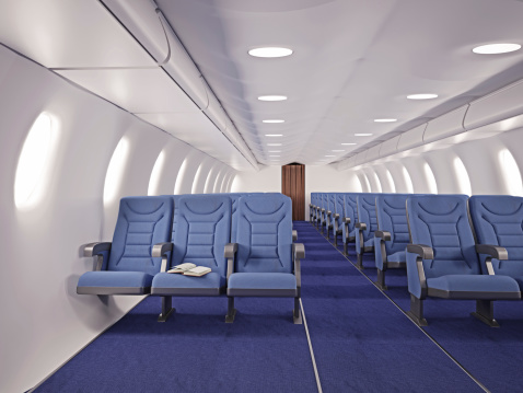 airplane interior seats with open book