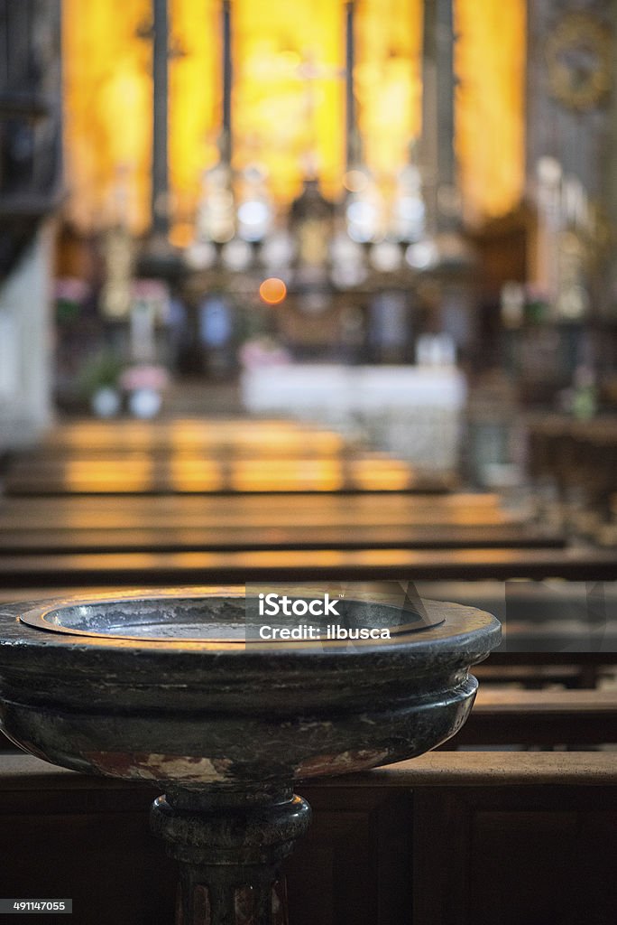 Baptismal font in Italian church Baptism Stock Photo