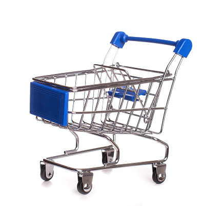 Metal shopping trolleys for shopping in a store Isolated on white background - Stock image