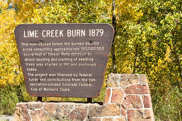 Sign for the Lime Creek Burn 1879 in Colorado