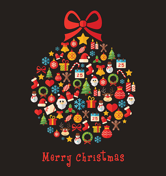 christmas ball - greeting card illustration - dini kutlama illüstrasyonlar stock illustrations