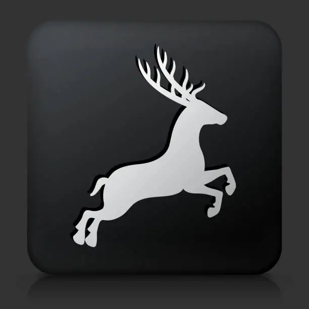 Vector illustration of Black Square Button with Reindeer