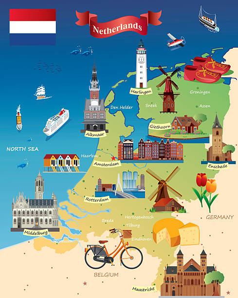 stockillustraties, clipart, cartoons en iconen met cartoon map of netherland - groningen