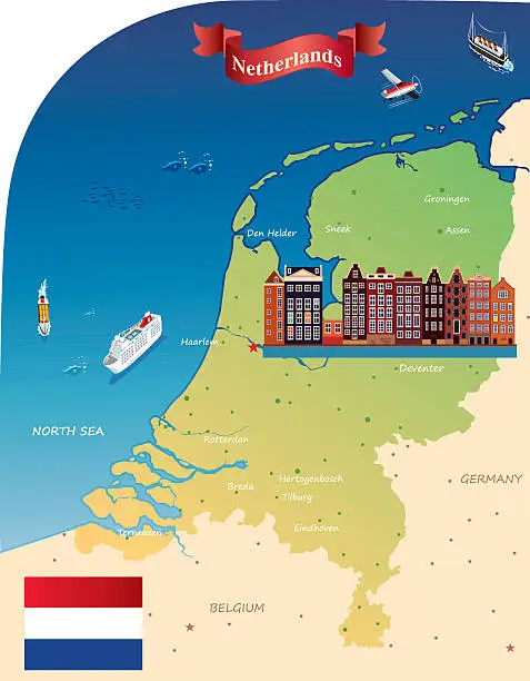 Vector illustration of Cartoon map of Netherland