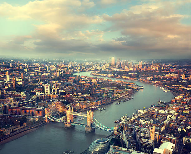 istock London aerial view with  Tower Bridge in sunset time 491150906