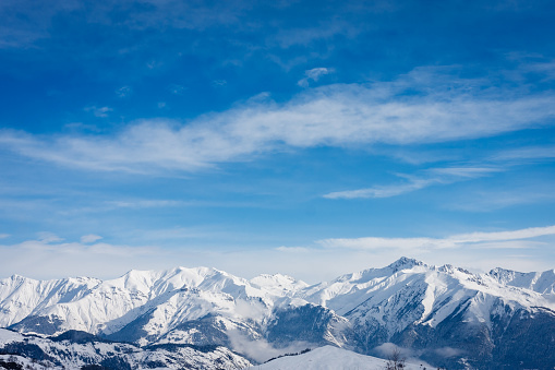 Snow covered mountain tops in the French Alps