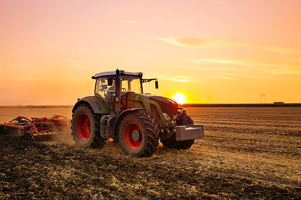 trator no campo - equipamento agrícola imagens e fotografias de stock