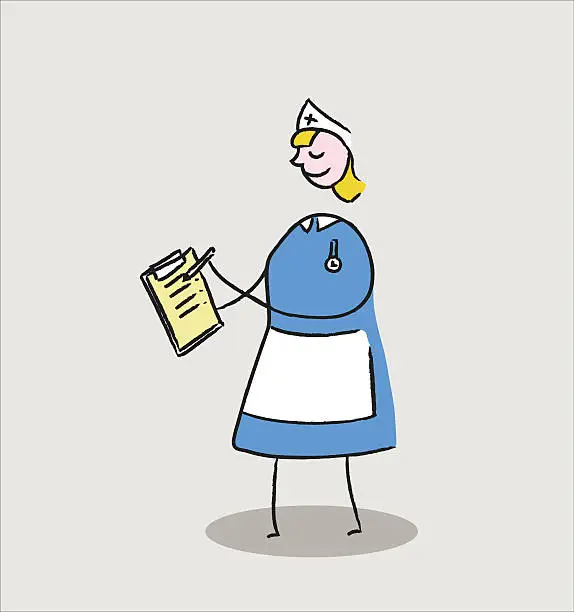 Vector illustration of Blonde nurse holding notes