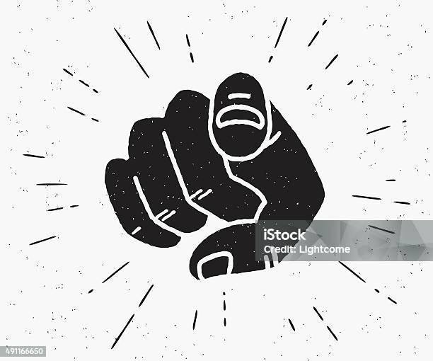 Retro Black Hand Pointing Finger Stock Illustration - Download Image Now - Pointing, Aiming, Dependency