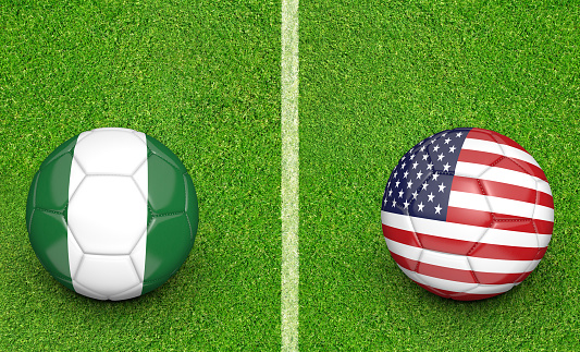 Versus concept for a football tournament with national teams Nigeria and the United States.