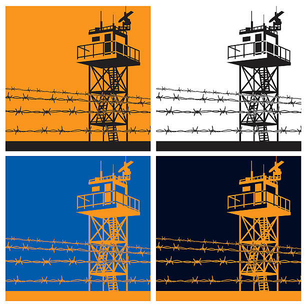 watchtower Vector illustration on the theme of frontiers. watchtower or observation tower prison watch tower stock illustrations