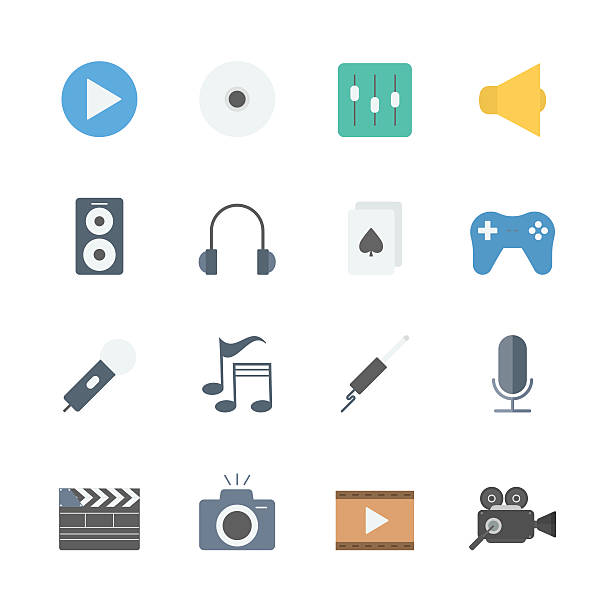 ilustrações, clipart, desenhos animados e ícones de conjunto de ícones de multimídia - dvd player computer icon symbol icon set