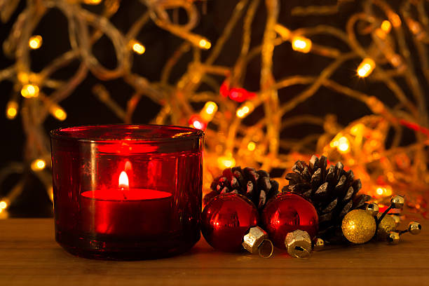 istock Candle and christmas decoration 491173998