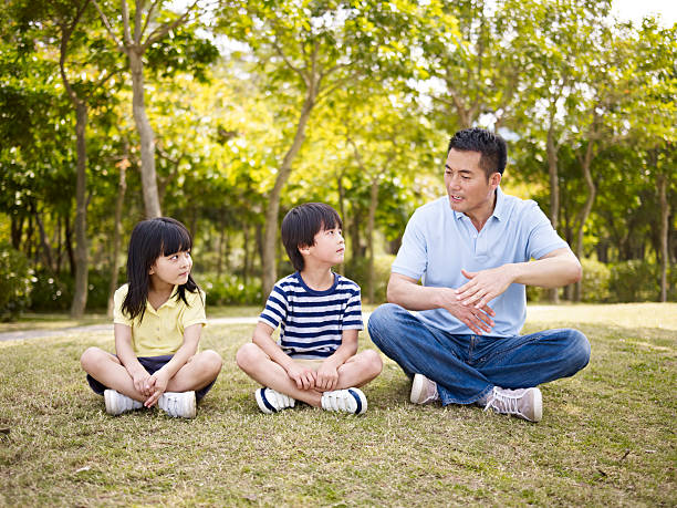 istock asian father and children talking in park 491174418